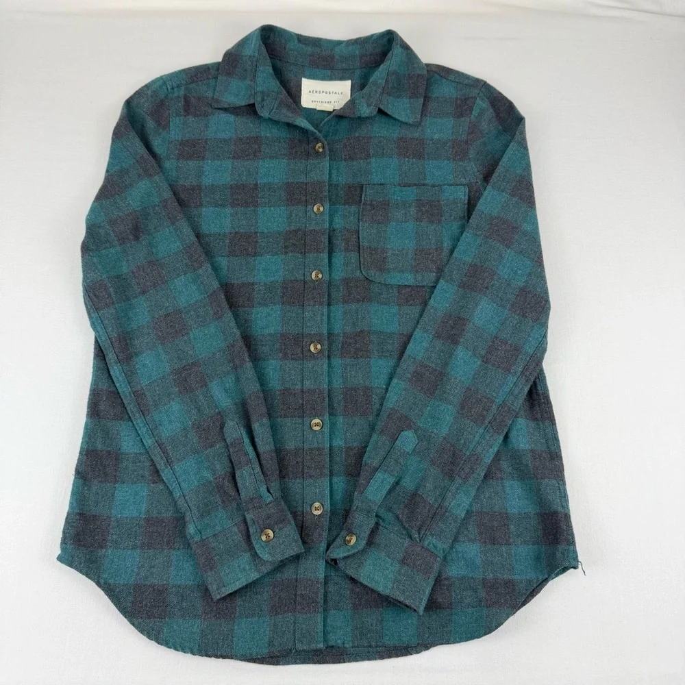 Aeropostale Boyfriend Fit Plaid Flannel Button-up Long‎ Sleeve Shirt, Women's S